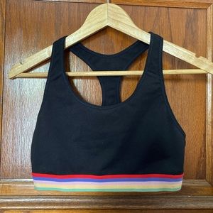 MUST GO Black with Multi colour stripe racerback sports bra Old Navy Active
